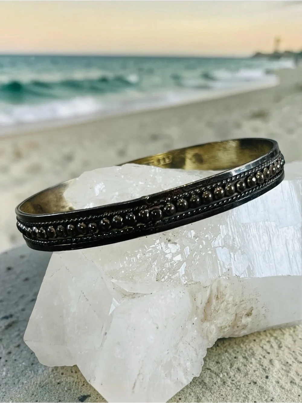Mexico Solid Sterling Silver Bangle 8in Rustic Boho